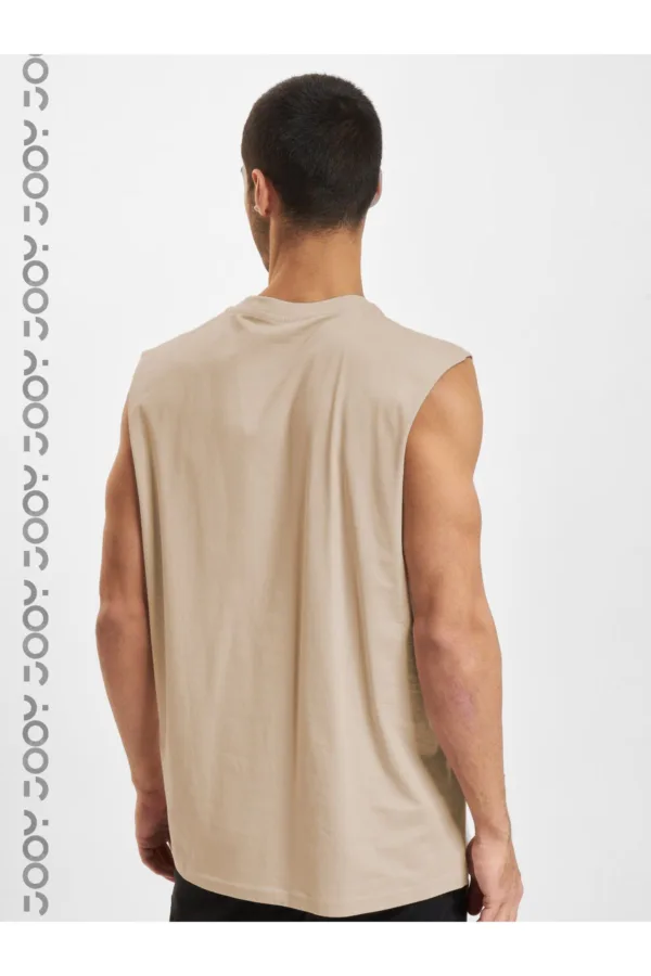 Bej Erkek Pamuklu Antrenman Sporcu Atleti Oversize Kolsuz T-Shirt - M-alttext2