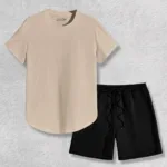 Bej Oval Kesim Tshirt - Siyah Penye Şort 2'li Takım - S-alttext1