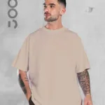 Bej Oversize Geniş Kalıp Düz Baskısız Basic Tshirt - S-alttext1
