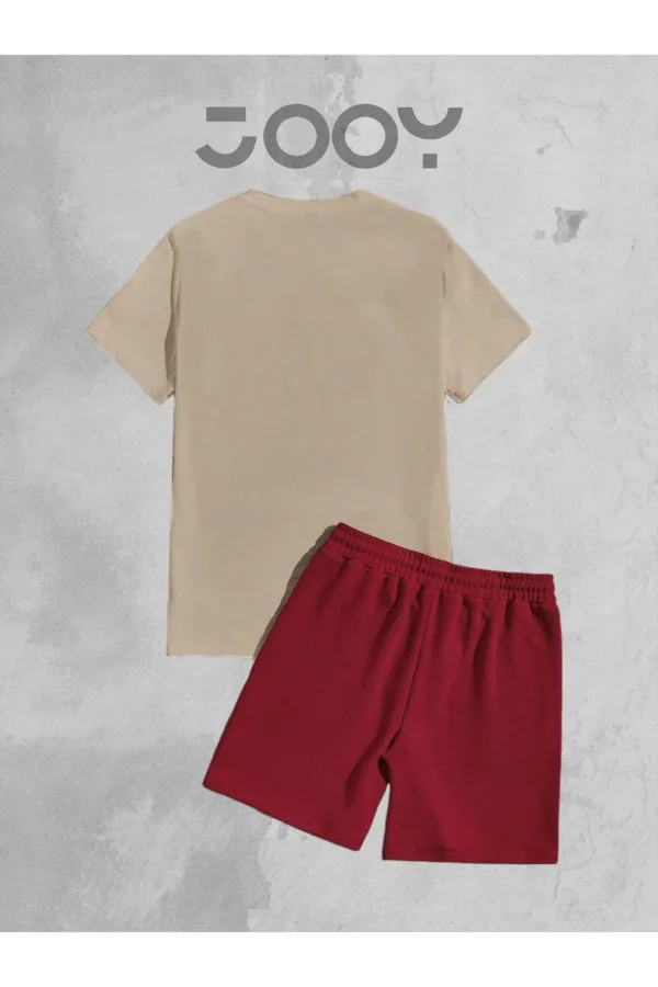 Bej Oversize Tshirt - Bordo Penye Şort Takım - M-alttext3