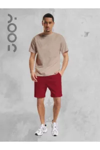 Bej Oversize Tshirt - Bordo Penye Şort Takım-alttext1