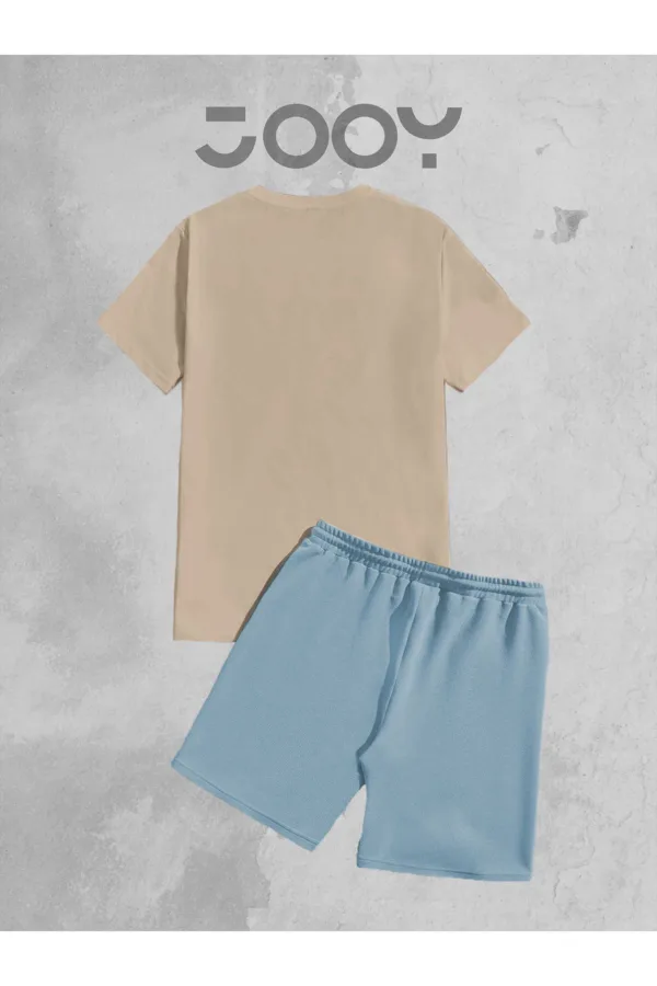 Bej Oversize Tshirt - Mavi Penye Şort Takım - L-alttext3