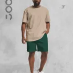 Bej Oversize Tshirt - Yeşil Penye Şort Takım-alttext1