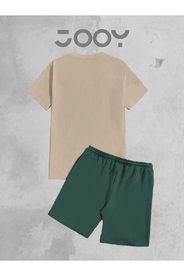 Bej Oversize Tshirt - Yeşil Penye Şort Takım-alttext3