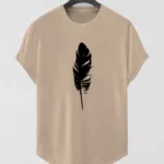 Bej Tüy Baskılı Oval Kesim Slim Fit T-Shirt - M-alttext1