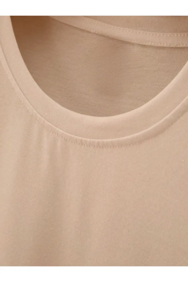 Bej Tüy Baskılı Oval Kesim Slim Fit T-Shirt - M-alttext3