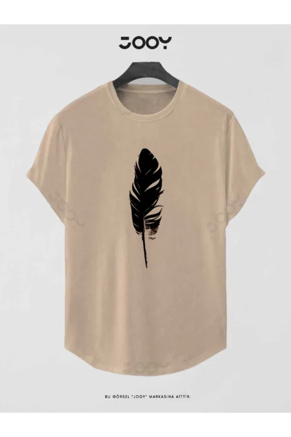 Bej Tüy Baskılı Oval Kesim Slim Fit T-Shirt - M-alttext1