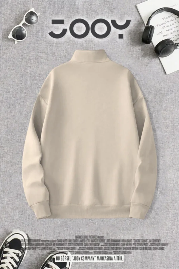 Bej Yarım Fermuarlı 3 İplik Sweatshirt - M-alttext2