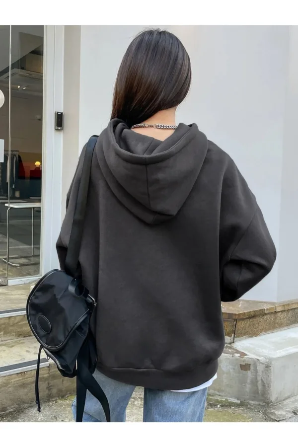 Better Baskılı Duman Gri Füme Kadın Kapüşonlu Sweatshirt Hoodie - M-alttext2