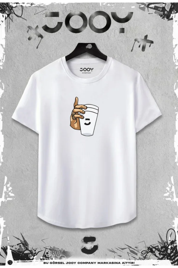 Beyaz 2'li Set Bardak Baskılı Slim Fit Oval Kesim Tshirt - XL-alttext2
