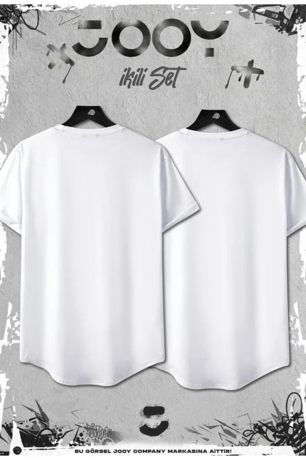 Beyaz 2'li Set Brooklyn Baskılı Slim Fit Oval Kesim Tshirt - M-alttext2
