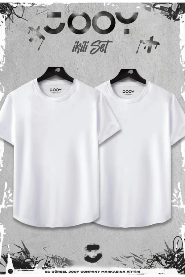 Beyaz 2'li Set Düz Baskısız Slim Fit Oval Kesim Tshirt - S-alttext1