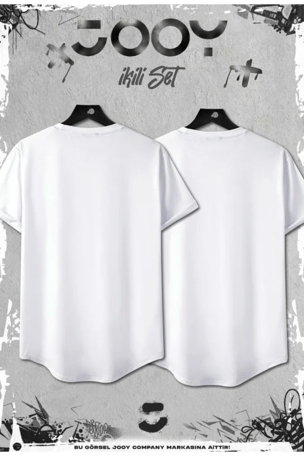 Beyaz 2'li Set Futbolcu Baskılı Oval Kesim Slim Fit Tshirt - L-alttext3