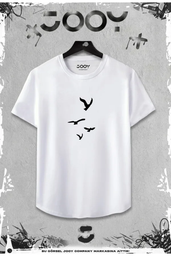 Beyaz 2'li Set Uçan Kuş Tasarım Kesim T-Shirt - XL-alttext3
