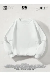 Beyaz 3 iplik Bisiklet Yaka Düz Baskısız Basic Sweatshirt-alttext1