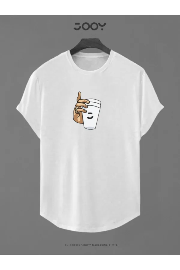 Beyaz Bardak Baskılı Slim Fit Oval Kesim T-Shirt - 2XL-alttext1