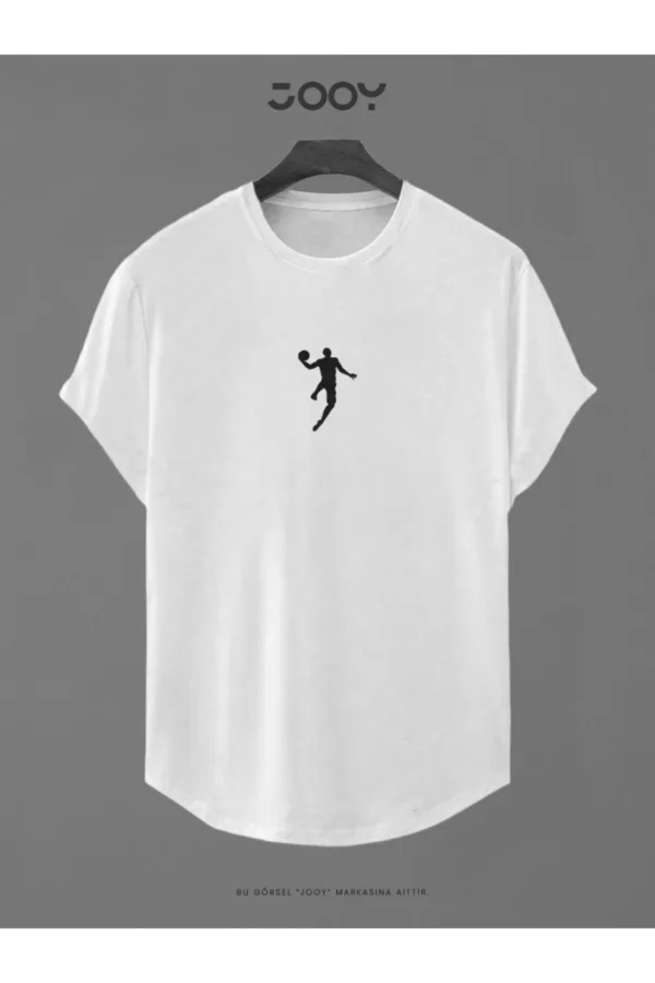 Beyaz Basketball Player Baskılı Slim Fit Oval Kesim T-Shirt - L-alttext1