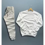 Beyaz Bisiklet Yaka Sweatshirt Gri Eşofman Altı Takım 2'li Kombin - S-alttext1