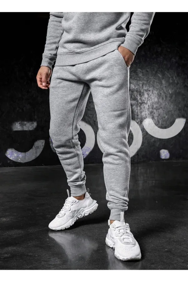 Beyaz Bisiklet Yaka Sweatshirt Gri Eşofman Altı Takım 2'li Kombin - S-alttext3