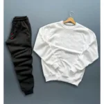 Beyaz Bisiklet Yaka Sweatshirt Siyah Eşofman Altı Takım 2'li Kombin - XL-alttext1