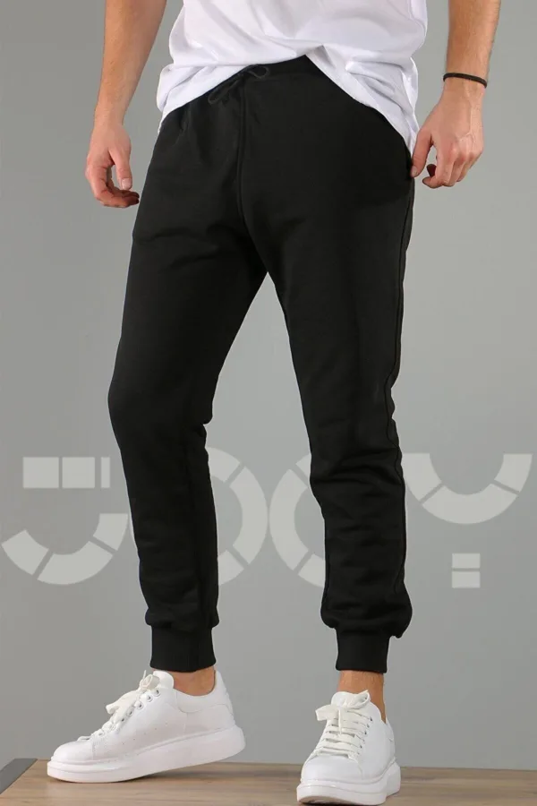Beyaz Bisiklet Yaka Sweatshirt Siyah Eşofman Altı Takım 2'li Kombin - XL-alttext3