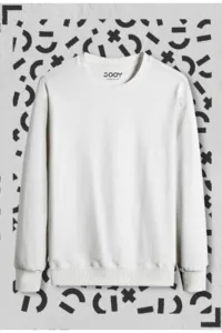 Beyaz Düz Basic Bisiklet Yaka Sweatshirt-alttext1