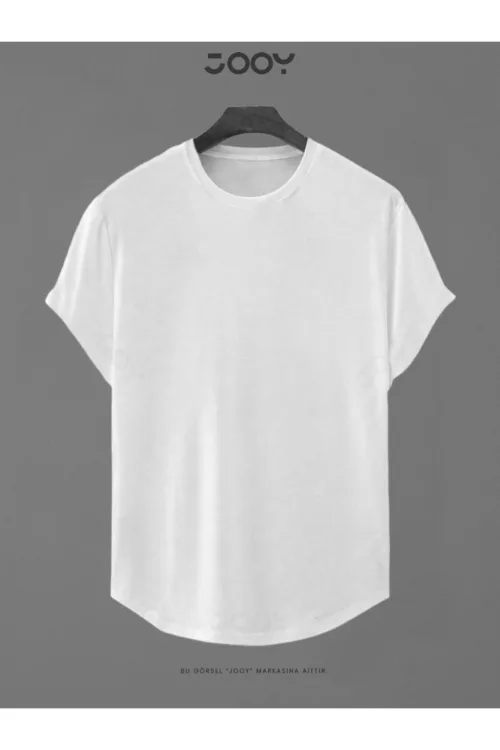 Beyaz Düz Baskısız Basic Slim Fit Oval Kesim T-Shirt