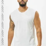 Beyaz Erkek Pamuklu Antrenman Sporcu Atleti Oversize Kolsuz T-Shirt - M-alttext1