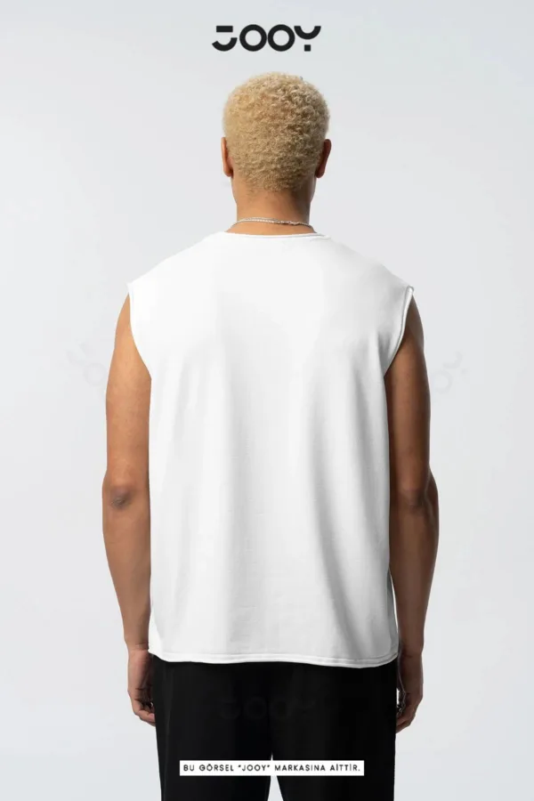 Beyaz Futbolcu Baskılı Antrenman Sporcu Atleti Oversize Kolsuz T-Shirt - L-alttext2