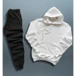 Beyaz Kapüşonlu Sweatshirt Siyah Eşofman Altı Takım 2'li Kombin - L-alttext1