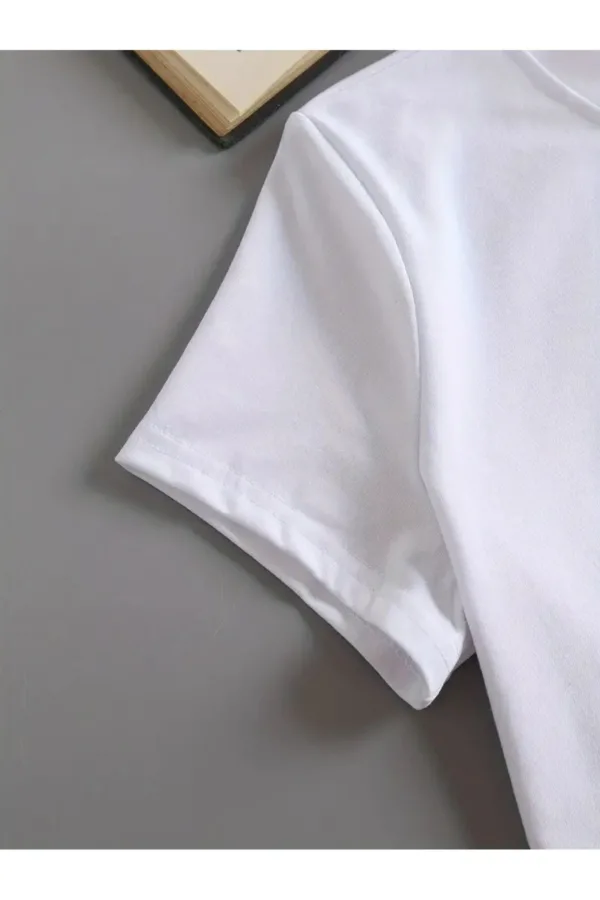 Beyaz Likralı Kısa Kol Vücuda Oturan Fitted Crop T-Shirt-alttext6