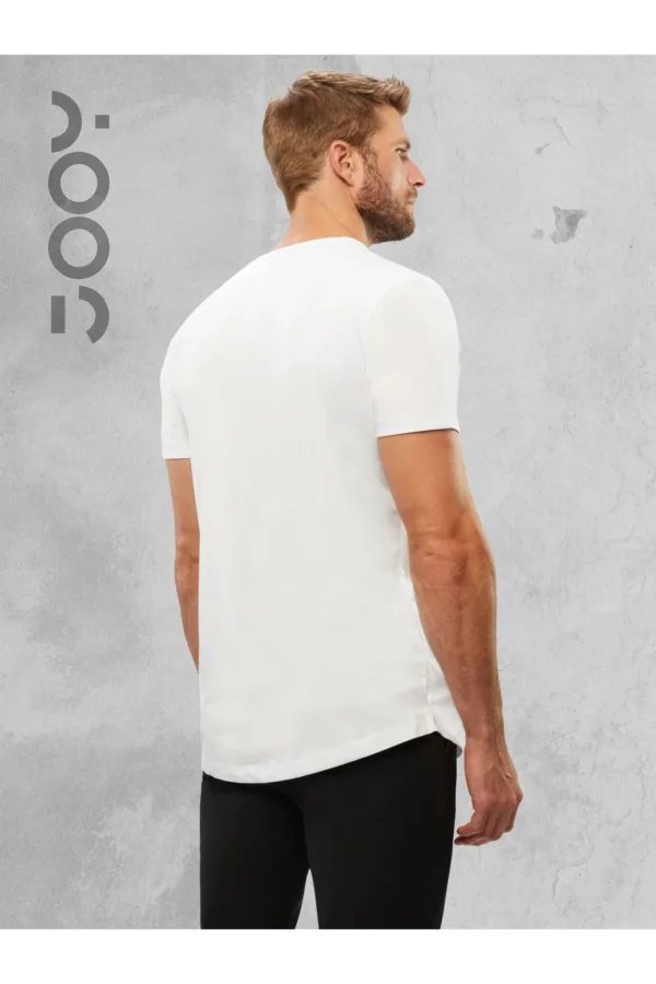 Beyaz Oval Kesim Düz Baskısız Basic Slim Fit Tshirt - S-alttext2