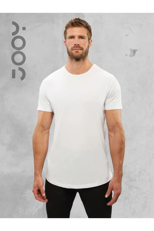 Beyaz Oval Kesim Düz Baskısız Basic Slim Fit Tshirt - S-alttext1