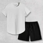 Beyaz Oval Kesim Tshirt - Siyah Penye Şort 2'li Takım - M-alttext1