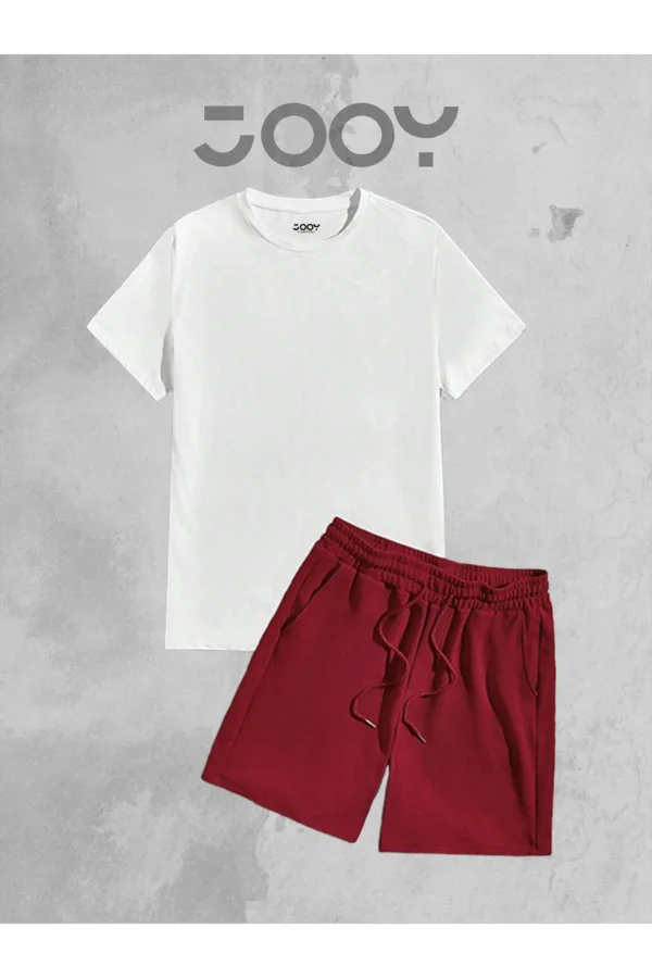 Beyaz Oversize Tshirt - Bordo Penye Şort Takım - M-alttext2