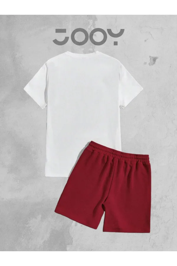 Beyaz Oversize Tshirt - Bordo Penye Şort Takım - M-alttext3