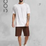 Beyaz Oversize Tshirt - Kahverengi Penye Şort Takım - XL-alttext1
