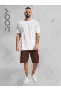 Beyaz Oversize Tshirt - Kahverengi Penye Şort Takım-alttext1