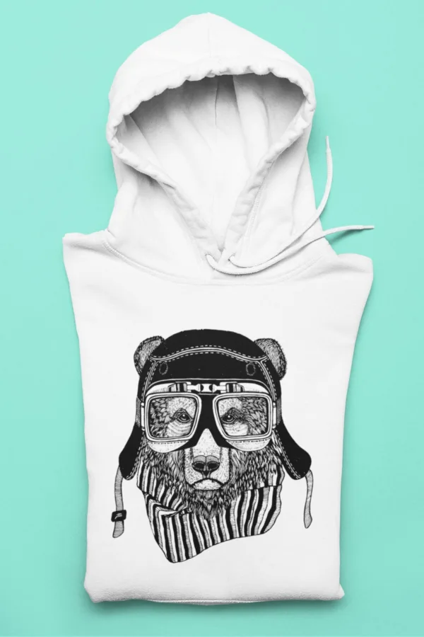 Beyaz Pilot Bear Sweatshirt Hoodie - M-alttext2