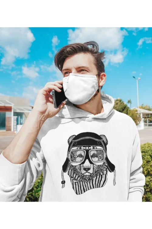 Beyaz Pilot Bear Sweatshirt Hoodie