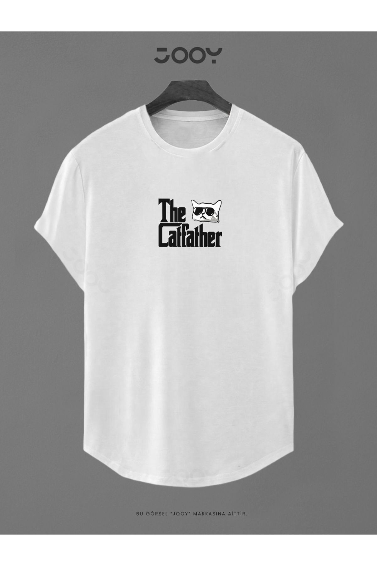 Beyaz The Catfather Baskılı Slim Fit Oval Kesim T-Shirt