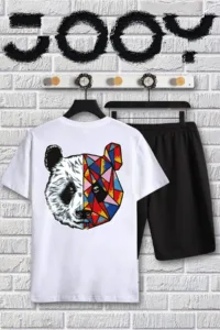 Beyaz Tokyo Panda Baskılı Oversize T-shirt Ve Penye Şort Takım-alttext1