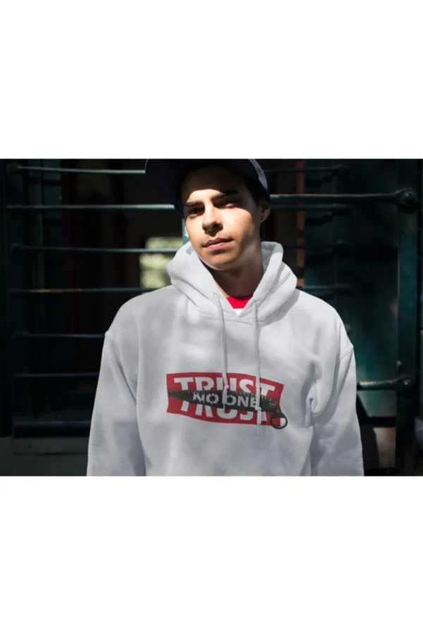 Beyaz Trust No One Sweatshirt Hoodie - S-alttext2