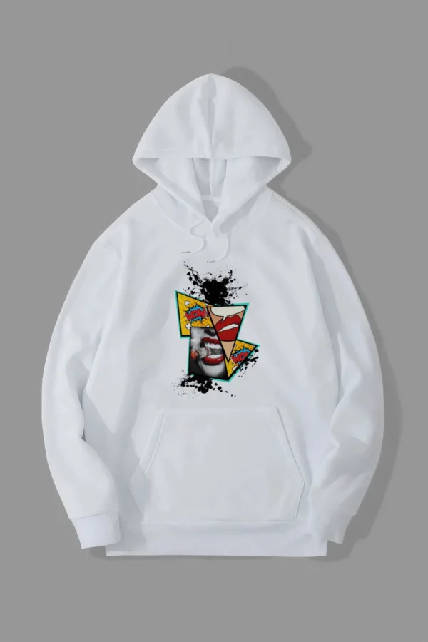 Beyaz WOW Tasarım Kapüşonlu Sweatshirt - S-alttext1