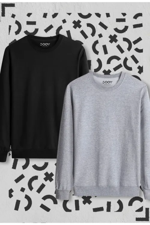 Bisiklet Yaka Pamuklu Penye Sweatshirt 2’li Avantaj Paket