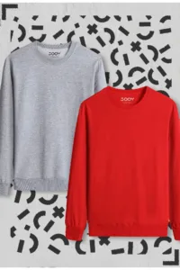 Bisiklet Yaka Pamuklu Penye Sweatshirt 2'li Avantaj Paket-alttext1