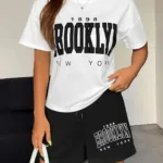 Brooklyn 1898 Baskılı Oversize T-Shirt Siyah Şort Alt Üst Takım - M-alttext1