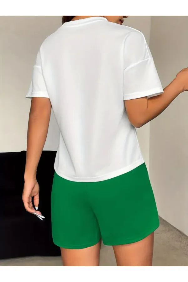Brooklyn 1898 Baskılı Oversize T-Shirt Yeşil Şort Alt Üst Takım - XL-alttext5