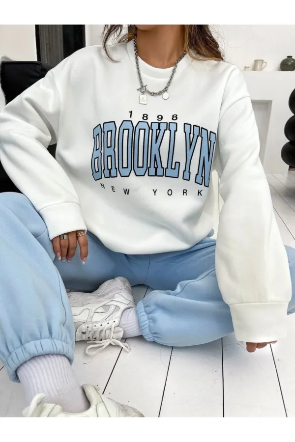 Brooklyn 1898 Beyaz Sweatshirt Bebe Mavi Alt 3 İplik Kadın Eşofman Takımı - XL-alttext3