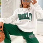 Brooklyn 1898 Beyaz Sweatshirt Yeşil Alt 3 İplik Kadın Eşofman Takımı - M-alttext1